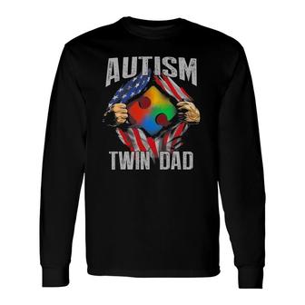 Autism Twin Dad American Flag Autism Awareness Long Sleeve T-Shirt T-Shirt | Mazezy