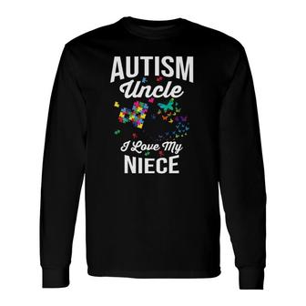 Autism Uncle I Love My Niece Puzzle Butterfly Long Sleeve T-Shirt T-Shirt | Mazezy