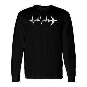 Awesome Airplane Heartbeat Pilot Aviation Long Sleeve T-Shirt T-Shirt | Mazezy