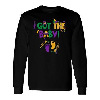 I Got The Baby Mardi Gras Pregnancy Announcement Outfit Long Sleeve T-Shirt T-Shirt | Mazezy