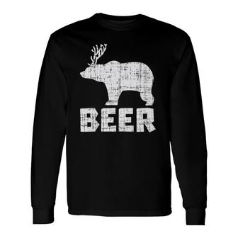 Bear Deer Beer Drinking Hunting Camping Dad Uncle Long Sleeve T-Shirt T-Shirt | Mazezy