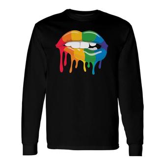 Beautiful Color Lips Mouth Teeth Print Graphic Long Sleeve T-Shirt | Mazezy