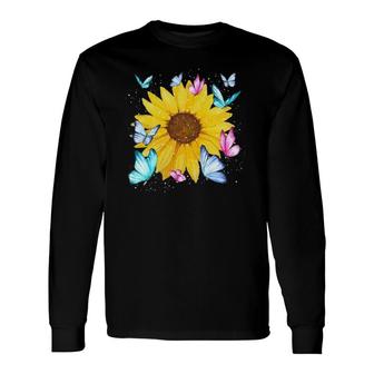 Beautiful Nature Yellow Flowers Florist Butterfly Sunflower Long Sleeve T-Shirt T-Shirt | Mazezy CA
