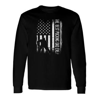 Best Pucking Dad Ever Vintage Usa Flag Hockey Father's Day Long Sleeve T-Shirt T-Shirt | Mazezy