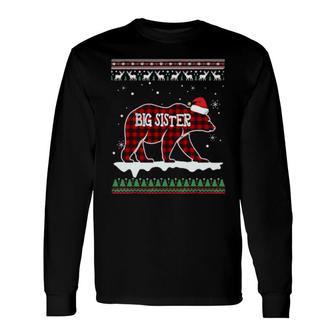 Big Sister Bear Santa Red Plaid Pajamas For Christmas Long Sleeve T-Shirt T-Shirt | Mazezy