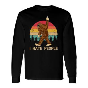 Bigfoot I Hate People Middle Finger Vintage Retro Long Sleeve T-Shirt T-Shirt | Mazezy