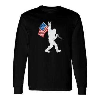 Bigfoot Rock And Roll Usa Flag For Sasquatch Believers Long Sleeve T-Shirt T-Shirt | Mazezy