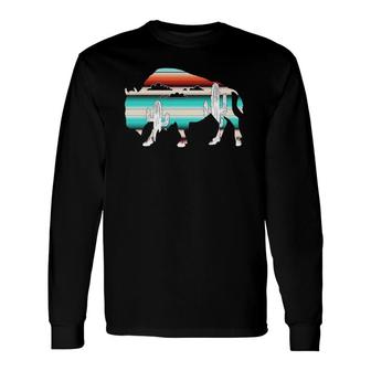 Bison Desert Cactus Serape Western Long Sleeve T-Shirt T-Shirt | Mazezy