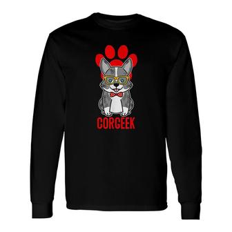 Blue Merle Corgi Corgeek Graphic Long Sleeve T-Shirt T-Shirt | Mazezy