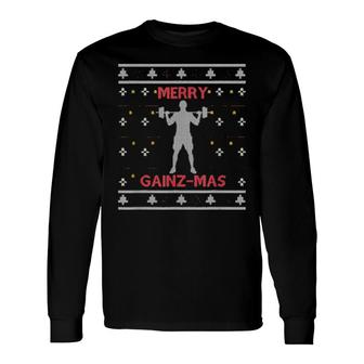 Bodybuilding Ugly Christmas Weightlifting Gym Xmas Long Sleeve T-Shirt | Mazezy