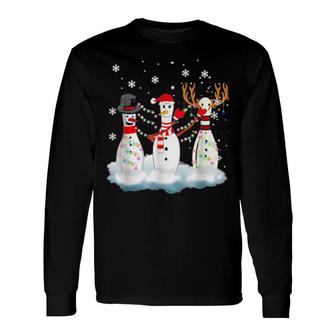Bowling Christmas Pajama Lights Reindeer Santa Long Sleeve T-Shirt | Mazezy