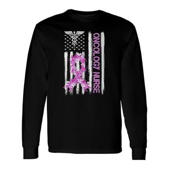 Breast Cancer Oncology Nurse Rn Patriotic American Flag V-Neck Long Sleeve T-Shirt T-Shirt | Mazezy