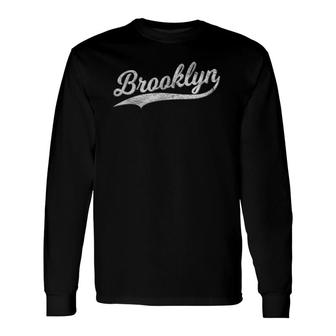 Brooklyn New York Retro Vintage Sports Script Flag Swoosh Long Sleeve T-Shirt T-Shirt | Mazezy DE