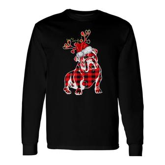 Bulldog Christmas Reindeer Pj Matching Plaid Buffalo Long Sleeve T-Shirt T-Shirt | Mazezy