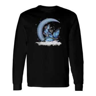 Butterfly Sleeping With Moon, Crescent Moon , Butterfly Sit On The Crescent Moon Long Sleeve T-Shirt | Mazezy