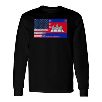 Cambodian American Half Cambodia Half America Flag Long Sleeve T-Shirt T-Shirt | Mazezy