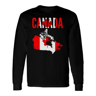 Canadian Canada Country Map Flag Long Sleeve T-Shirt | Mazezy