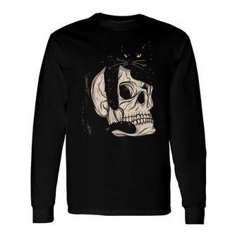 Cat Creepy Cat Goth Skull Gothic Long Sleeve T-Shirt T-Shirt | Mazezy