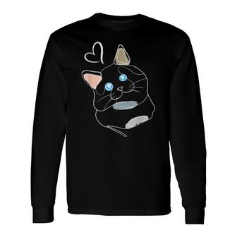 Cat Line Art Artistic Lineart With Heart Long Sleeve T-Shirt T-Shirt | Mazezy
