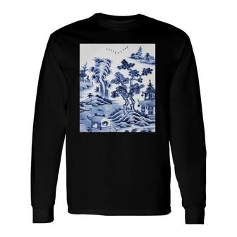 Chinese Porcelain Delft Blue And White Pottery Long Sleeve T-Shirt T-Shirt | Mazezy