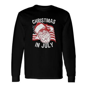Christmas In July Retro Hipster Santa 4th of July Long Sleeve T-Shirt - Seseable