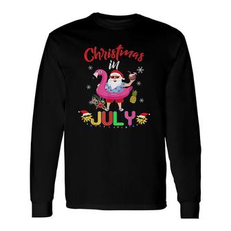 Christmas In July Santa Hawaiian Flamingo Summer Beach Long Sleeve T-Shirt - Thegiftio