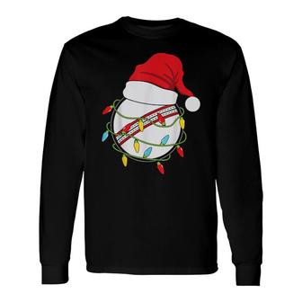 Christmas Lights Santa Hat Cricket Ball Sports Xmas Long Sleeve T-Shirt T-Shirt | Mazezy