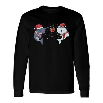 Christmas Narwhal Beluga Whale Long Sleeve T-Shirt | Mazezy