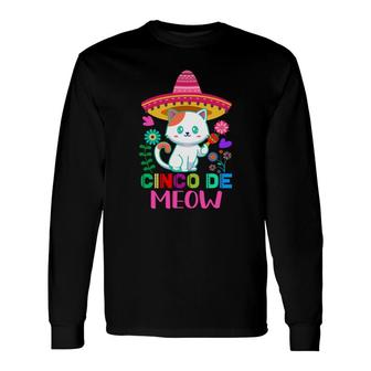 Cinco De Mayo Meow Pink Cute Cat White Long Sleeve T-Shirt - Thegiftio
