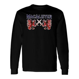 Clan Macalister Scottish Kilt Tartan Lion Long Sleeve T-Shirt T-Shirt | Mazezy
