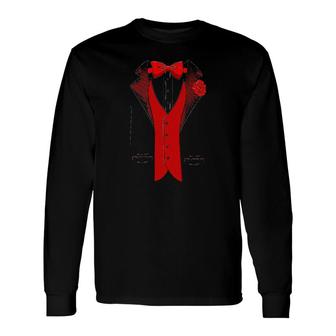 Classic Tuxedo With Red Rose Party Long Sleeve T-Shirt | Mazezy