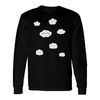 Cloudy Sky Fluffy Smiling Clouds Graphic Long Sleeve T-Shirt T-Shirt | Mazezy