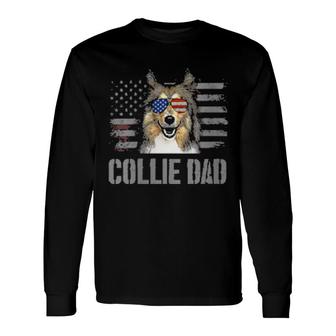 Collie Best Dog Dad Ever Retro Usa American Flag Long Sleeve T-Shirt T-Shirt | Mazezy