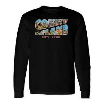 Coney Island New York Ny Vintage Retro Souvenir Long Sleeve T-Shirt T-Shirt | Mazezy