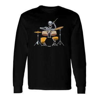 Cool Skull Playing Drums And Proud To Be A Drummer Long Sleeve T-Shirt T-Shirt | Mazezy
