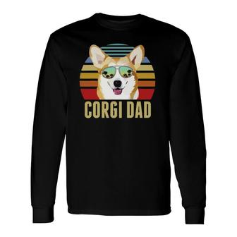 Corgi Dog Dad Vintage Retro Sunset Beach Vibe Fathers Day Long Sleeve T-Shirt T-Shirt | Mazezy