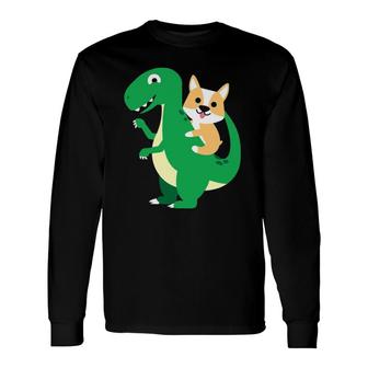 Corgi Ridingrex Cool Dinosaur Dino Dog Halloween Costume Long Sleeve T-Shirt T-Shirt | Mazezy