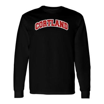 Cortland New York Varsity Style Vintage Long Sleeve T-Shirt | Mazezy