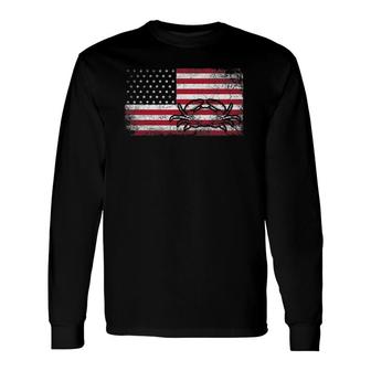 Crab Fisheries American Flag Vintage Long Sleeve T-Shirt T-Shirt | Mazezy