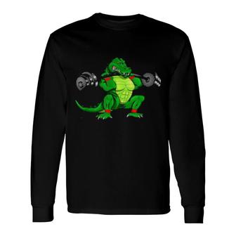 Crocodile In The Gym, Bodybuilding Fitness Lift Weightliftin Long Sleeve T-Shirt | Mazezy