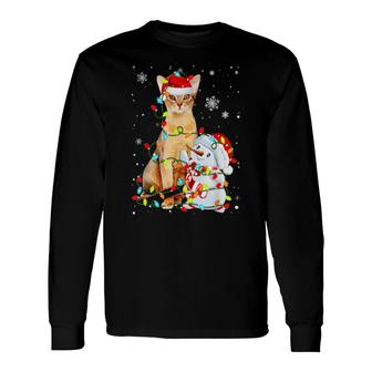 Cute Abyssinian Santa Hat Christmas Light Xmas Long Sleeve T-Shirt | Mazezy