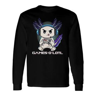 Cute Axolotl Playing Console Video Games Axolotl Gaming Long Sleeve T-Shirt T-Shirt | Mazezy