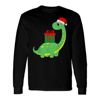 Cute Christmas Brontosaurus Dinosaur Long Sleeve T-Shirt | Mazezy