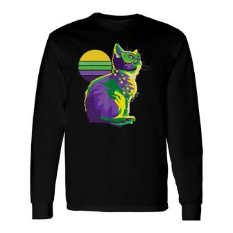 Cute Mardi Gras Kitten New Orleans Cat Owner Long Sleeve T-Shirt T-Shirt | Mazezy
