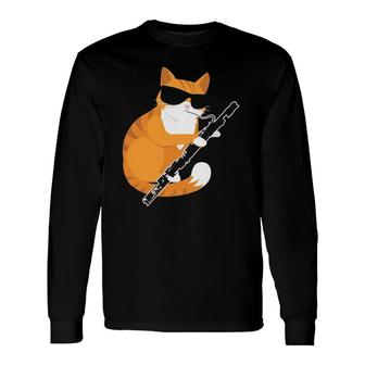 Cute Music Cat Sunglasses Musical Instrument Bassoon Player Long Sleeve T-Shirt T-Shirt | Mazezy