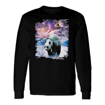 Cute Sloth Riding Panda In Galaxy Space Long Sleeve T-Shirt T-Shirt | Mazezy