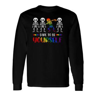 Dare To Be Yourself Cute Lgbt Pride Dabbing Skeleton Long Sleeve T-Shirt T-Shirt | Mazezy