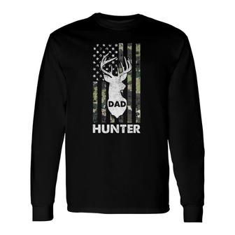 Deer Hunter Dad Fathers Day Hunting American Flag Camo Papa Long Sleeve T-Shirt T-Shirt | Mazezy