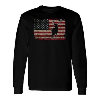 Deer Hunting American Flag Usa Proud Hunter Idea Long Sleeve T-Shirt T-Shirt | Mazezy