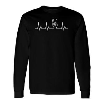Devil Horns Heavy Metal Heartbeat Long Sleeve T-Shirt T-Shirt | Mazezy